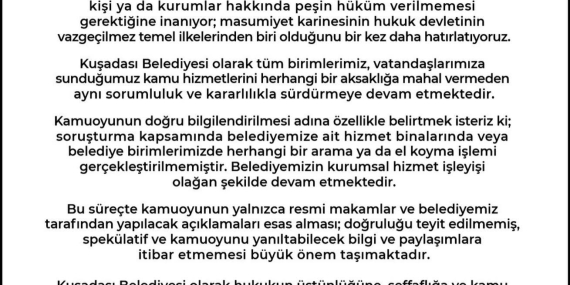 Kuşadası Belediyesinden Basın Açıklaması..