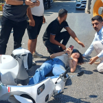 PANİK FREN YAPAN MOTOSİKLET SÜRÜCÜSÜ 3 METRE SÜRÜKLENDİ